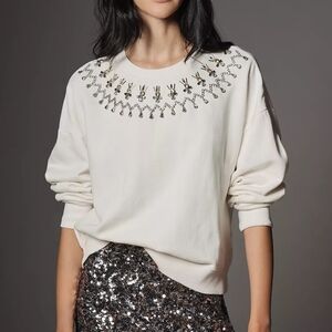 Anthropologie Maeve Long-Sleeve Embellished Sweatshirt